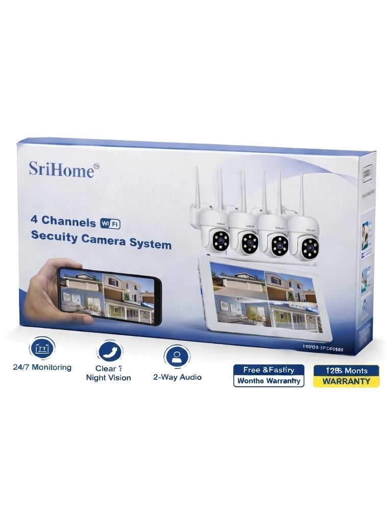 SriHome نظام كاميرات أمان واي فاي 4 قنوات من SriHome مع 4 كاميرات لاسلكية، رؤية ليلية، كشف حركة، مشاهدة عن بُعد عبر الهاتف المحمول، مجموعة مراقبة CCTV داخلية وخارجية - Image 3