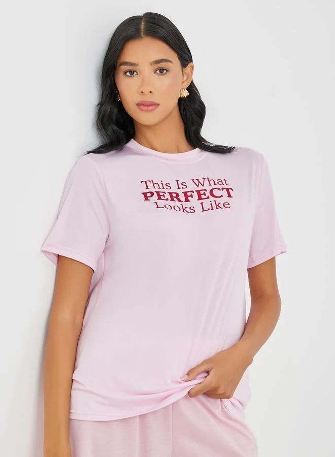 Take Two Take Two Slogan Print Round Neck T-Shirt