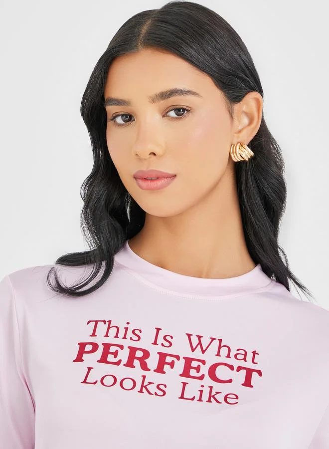 Take Two Take Two Slogan Print Round Neck T-Shirt