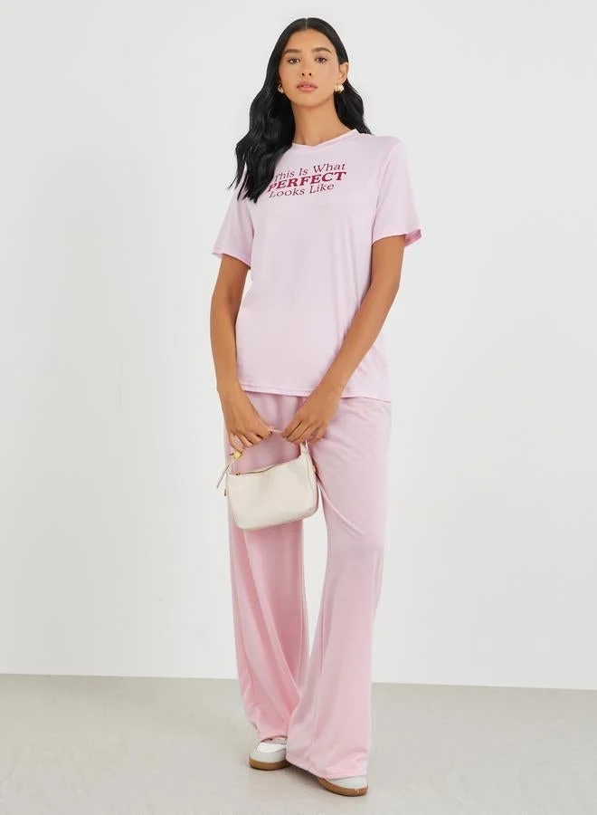 Take Two Take Two Slogan Print Round Neck T-Shirt