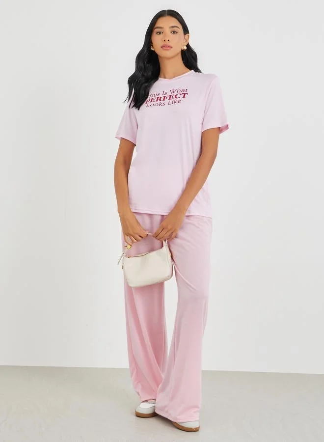 Take Two Take Two Slogan Print Round Neck T-Shirt