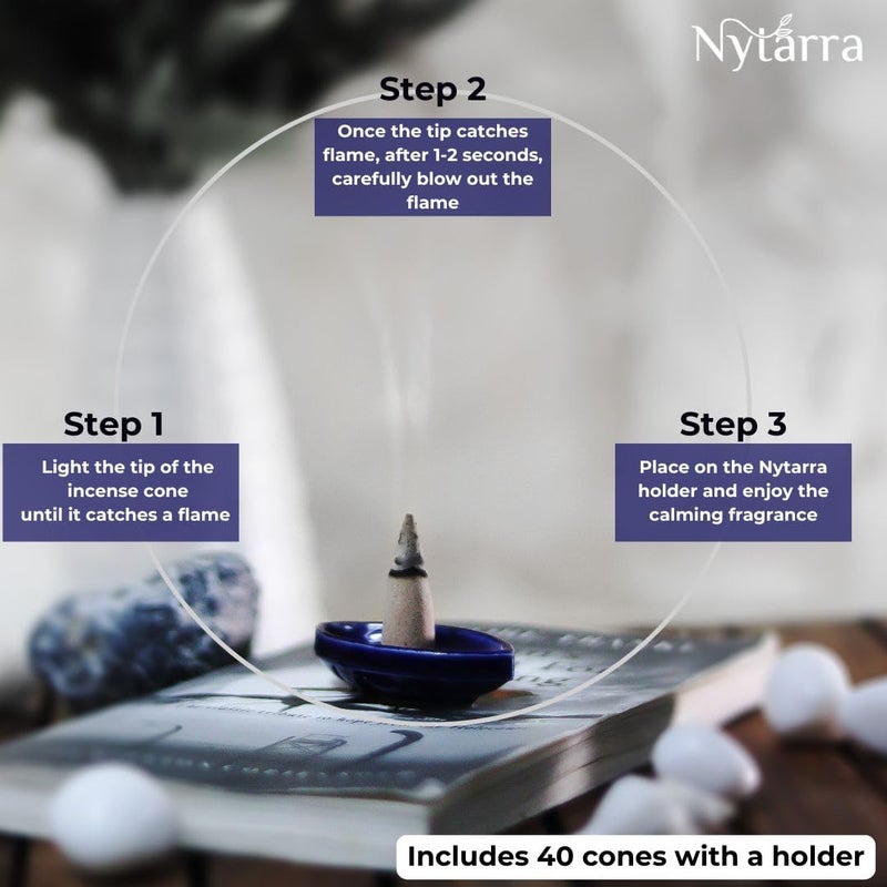 Nytarra Nytarra's Loban Luxury Incense Cones | Pack of 3| 120 pcs | Special Ceramic Holder | Dhoop Cones for Fragrance | Dhoop Cones for Pooja, Home, Office, Aromatherapy & Meditation - Image 5