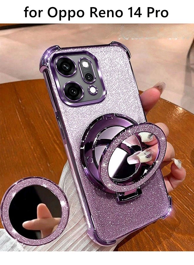 Magnetic Glitter Case for Oppo Reno 14 Pro 5G，Bling Camera Lens Protector，Sparkly Stand，Makeup Mirror，Support Wireless Charging， Luxury Gradient Shockproof Oppo Reno 14 Pro  Cover - Image 1