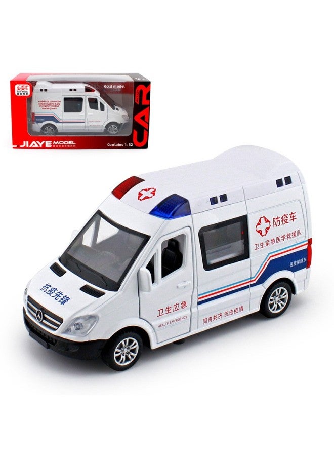 (Boxed) Jiaye 1:32 Ambulance Fire Special Police Van Alloy Car Model Sound And Light Pull Back 32463-Color:White Epidemic Prevention Vehicle Model  - Image 1