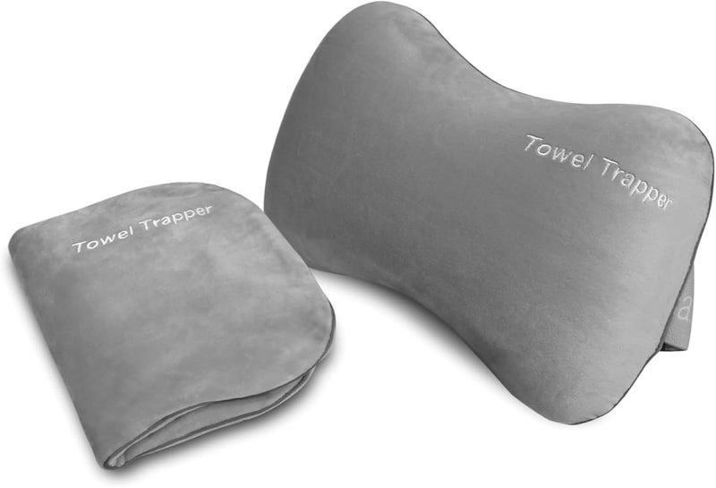 Towel Trapper | Inflatable Travel Beach Pillow | Sunlounger Towel Strap | Portable Towel Gripper, Neck Support Blow Up Pillow (Pebble Grey) - Image 1