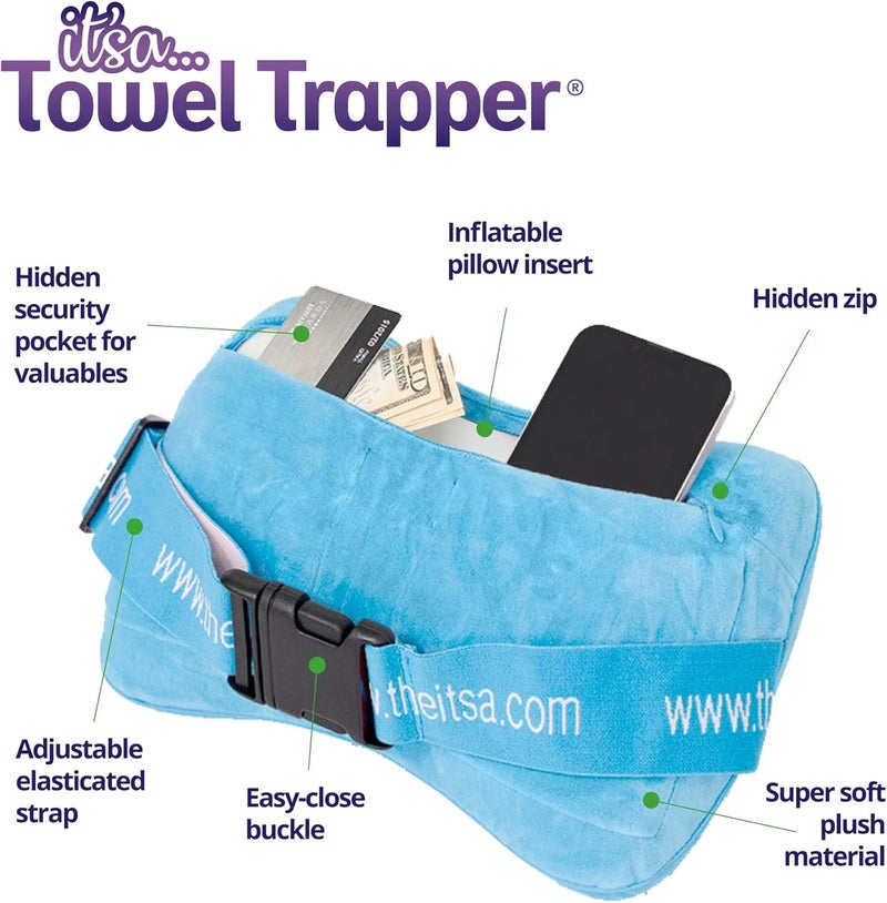 Towel Trapper | Inflatable Travel Beach Pillow | Sunlounger Towel Strap | Portable Towel Gripper, Neck Support Blow Up Pillow (Pebble Grey) - Image 4