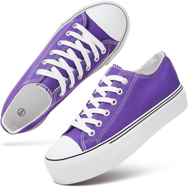 hash bubbie Platform Sneakers for Women White Platform Shoes Low Top Tennis Shoes Non Slip Black Fashion Canvas Sneakers(Dark Purple.US8) - Image 1