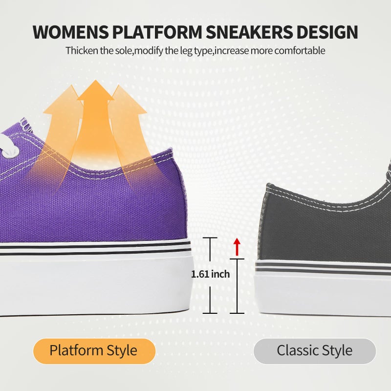 hash bubbie Platform Sneakers for Women White Platform Shoes Low Top Tennis Shoes Non Slip Black Fashion Canvas Sneakers(Dark Purple.US8) - Image 3