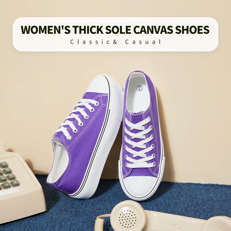 hash bubbie Platform Sneakers for Women White Platform Shoes Low Top Tennis Shoes Non Slip Black Fashion Canvas Sneakers(Dark Purple.US8) - Image 5