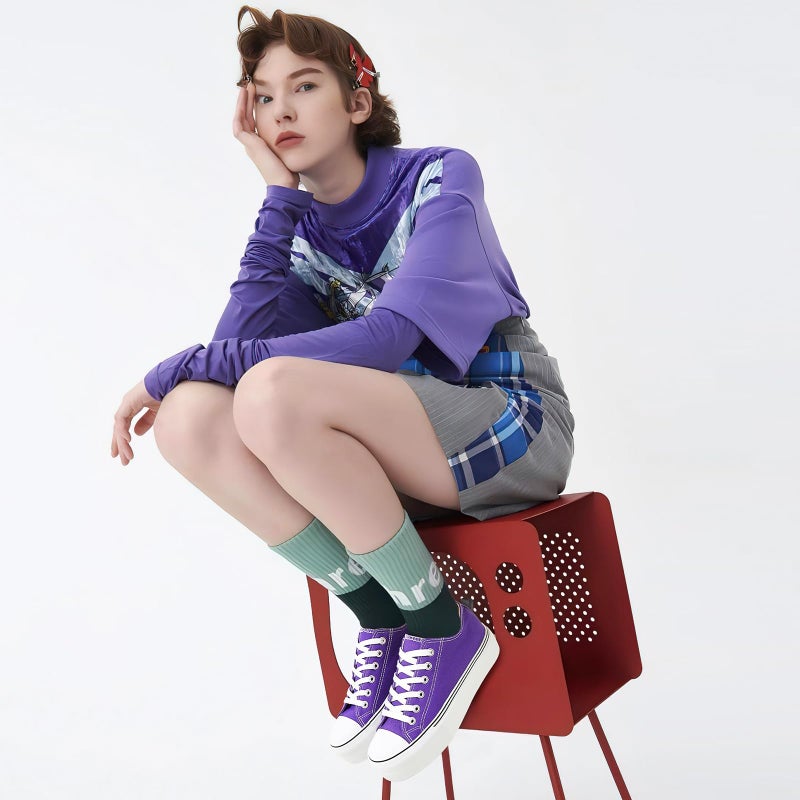 hash bubbie Platform Sneakers for Women White Platform Shoes Low Top Tennis Shoes Non Slip Black Fashion Canvas Sneakers(Dark Purple.US8) - Image 2