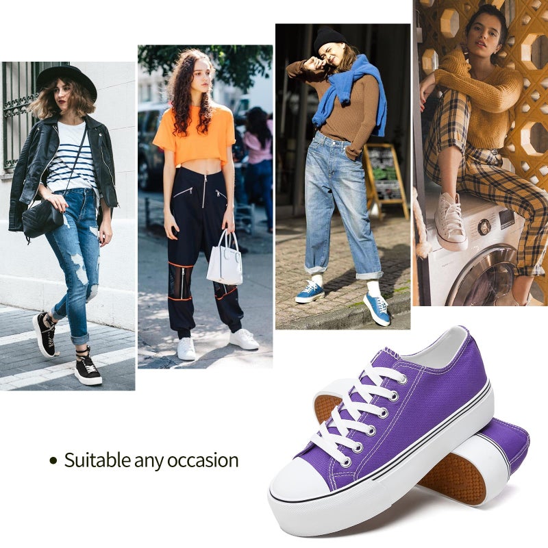 hash bubbie Platform Sneakers for Women White Platform Shoes Low Top Tennis Shoes Non Slip Black Fashion Canvas Sneakers(Dark Purple.US8) - Image 4