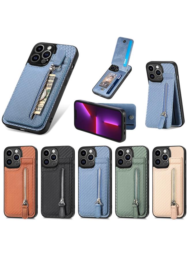 S-TOP Case For iPhone 13 Pro Max Carbon Fiber Vertical Flip Zipper Phone Case - Image 5