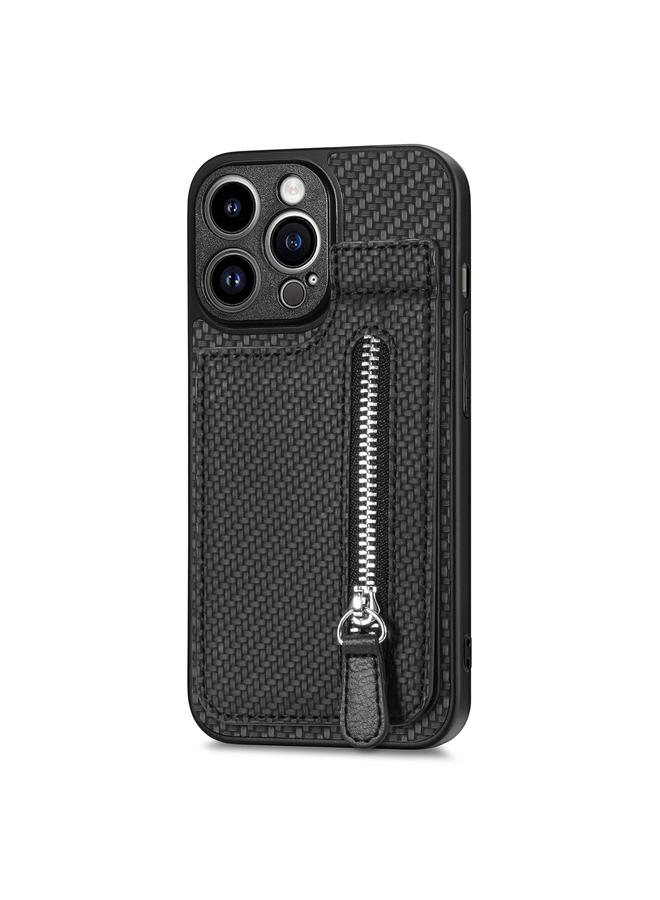 S-TOP Case For iPhone 13 Pro Max Carbon Fiber Vertical Flip Zipper Phone Case - Image 2