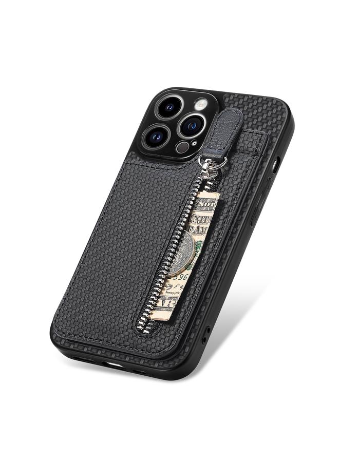 S-TOP Case For iPhone 13 Pro Max Carbon Fiber Vertical Flip Zipper Phone Case - Image 4
