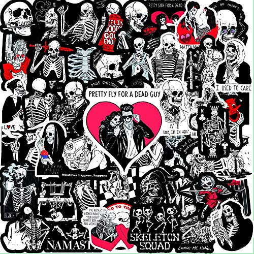 iDream Self-Adhesive Black Skulls & Love Inspirational Stickers (Set of 50) for Laptop, Water Bottles, Notebooks & Accessories - Image 1