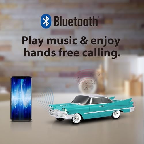 QFX Bluetooth 1959 Retro Classic Car Speaker, Dual 2-inch Speakers, Hands-Free Link, Built-in Microphone, FM Radio, and LED Party Lights, Emerald - BT-1959-EMR - Image 2