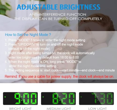 AMIR Alarm Clock, LED Clock for Bedroom, Electronic Desktop Clock with Temperature Display, Adjustable Brightness, 12/24H Display for Home (Plug Not Included) - Image 2
