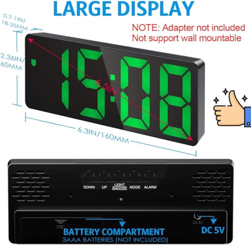 AMIR Alarm Clock, LED Clock for Bedroom, Electronic Desktop Clock with Temperature Display, Adjustable Brightness, 12/24H Display for Home (Plug Not Included) - Image 3