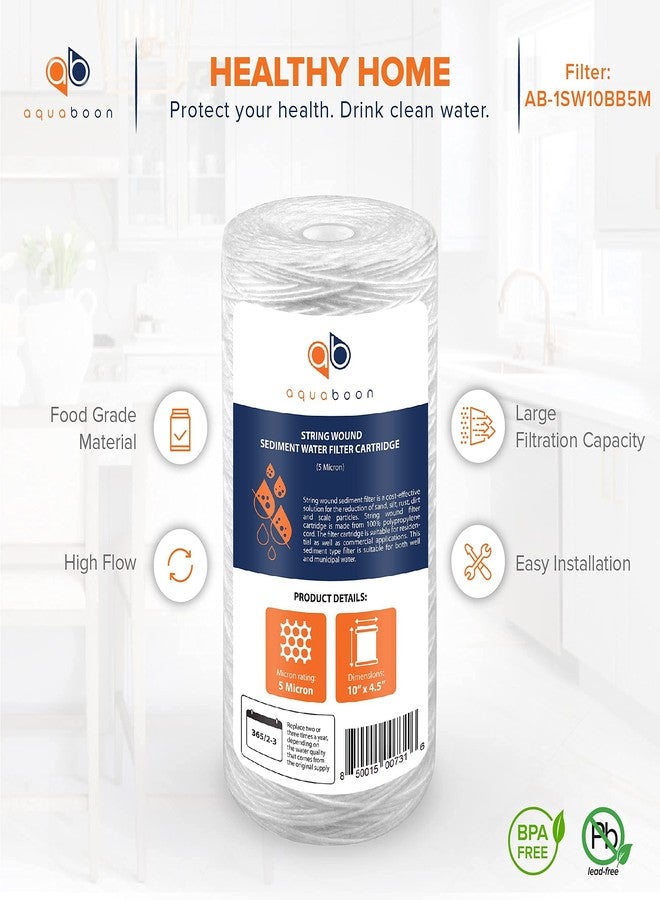 أكوابون فلتر مياه Aquaboon 5 ميكرون 10 × 4.5 بوصة - فلتر مياه ملفوف بخيط لنظام المنزل بأكمله - متوافق مع 84637، WPX5BB97P، PC10، 355214-45، 355215-45، WP10BB97P، WP5BB97P (عبوة من قطعتين) - Image 4