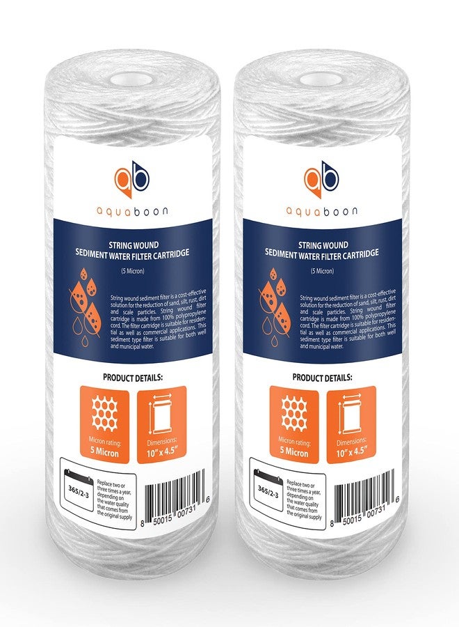 أكوابون فلتر مياه Aquaboon 5 ميكرون 10 × 4.5 بوصة - فلتر مياه ملفوف بخيط لنظام المنزل بأكمله - متوافق مع 84637، WPX5BB97P، PC10، 355214-45، 355215-45، WP10BB97P، WP5BB97P (عبوة من قطعتين) - Image 1