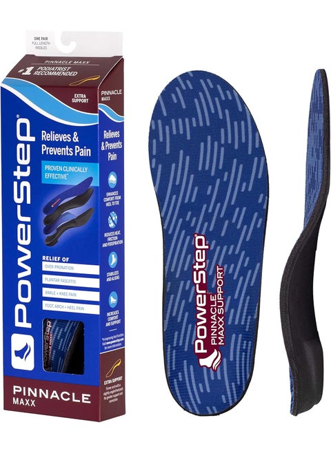 PowerStep Pinnacle Maxx Orthotic Insoles - Orthotics For Overpronation With Maximum Stability & Comfort - Firm + Flexible Angled Heel Style To Help Flat Feet - Heavy Duty Inserts (M 7-7.5, F 9-9.5)