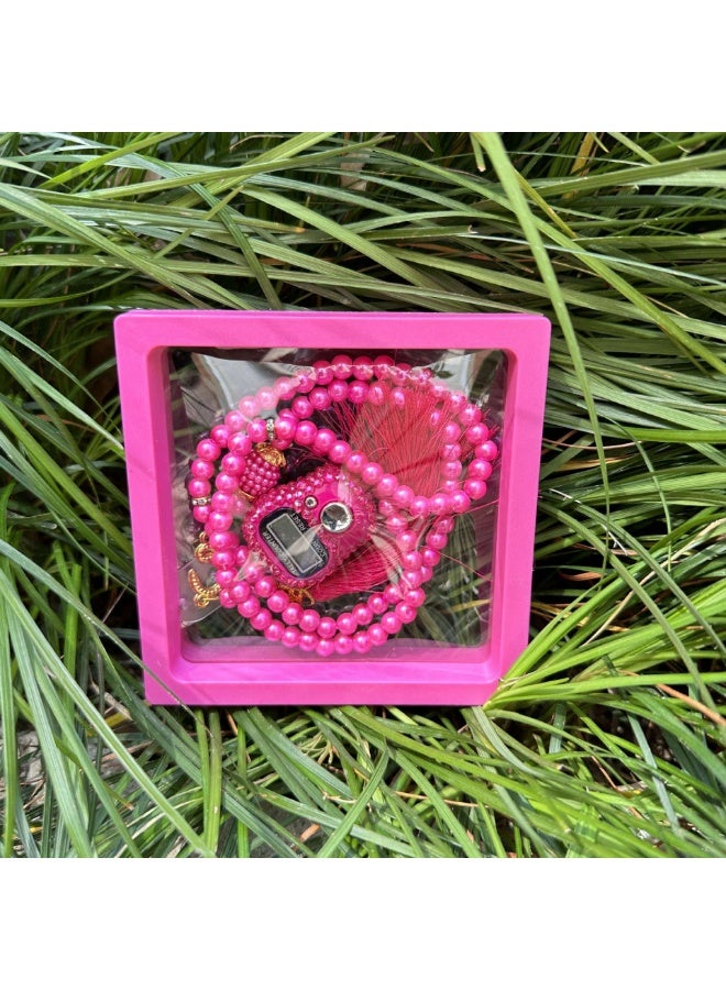 NIBEMINENT Muslim Prayer Beads, 99 Prayer Beads Counter Gift Box Set, Dark Pink
