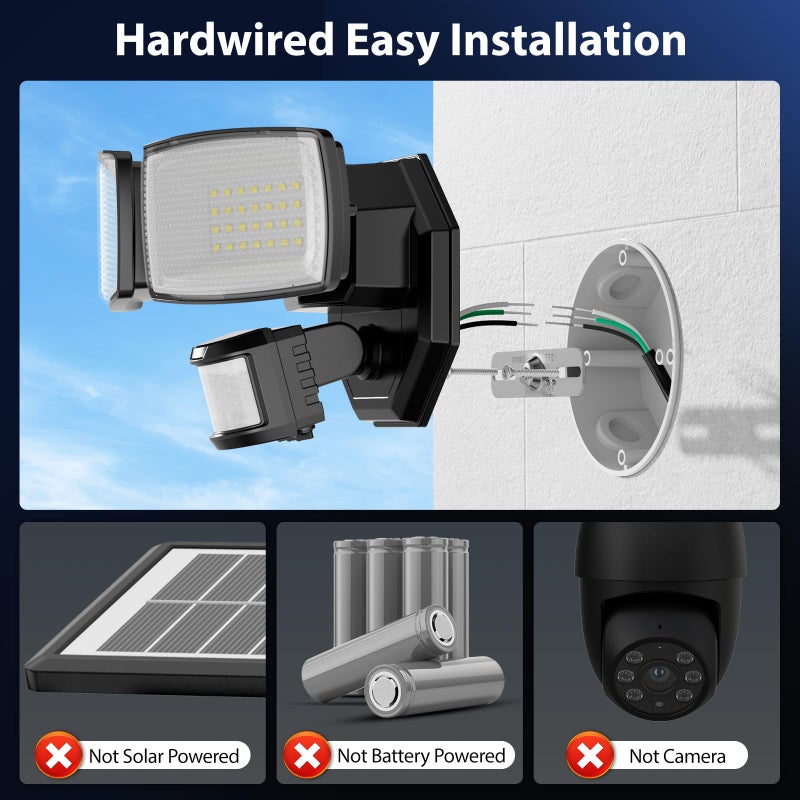 Onforu 32W 2 Head Motion Sensor Outdoor Lights, 3200LM 6500K LED Security Light Hardwired, Dusk to Dawn, Motion Detector Light for Outside, IP65 Waterproof Flood Lights for Garage, Yard(Black) - Image 2