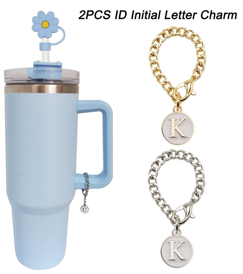 Altally 3PCS Straw Cover for Stanley Cup 30&40 Oz 10mm Flower Silicone Straw Topper Protector Lid with 2PCS Initial Personalized Letter Charm Stanley Tumblers Accessories (3pcs flowers+2pcs letter K) - Image 3