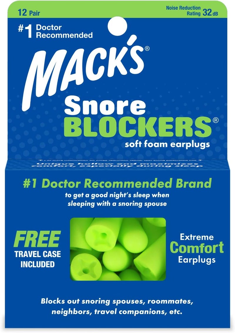 Mack's Mack’s Snore Blockers Soft Foam Earplugs, 12 Pair – 32 dB High NRR, 37 dB SNR – Comfortable Ear Plugs for Sleeping, Snoring, Loud Noise and Travel