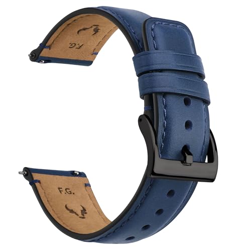 Fullmosa Watch Bands,18mm 20mm 22mm Quick Release Leather Watch Band Strap - Burnished Leather Watch Band Vintage Wristband (Dark Blue+Smoky grey Hardware, 20mm) - Image 1