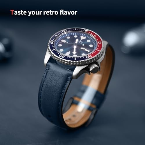 Fullmosa Watch Bands,18mm 20mm 22mm Quick Release Leather Watch Band Strap - Burnished Leather Watch Band Vintage Wristband (Dark Blue+Smoky grey Hardware, 20mm) - Image 2