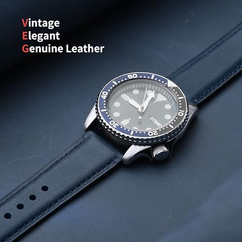 Fullmosa Watch Bands,18mm 20mm 22mm Quick Release Leather Watch Band Strap - Burnished Leather Watch Band Vintage Wristband (Dark Blue+Smoky grey Hardware, 20mm) - Image 3