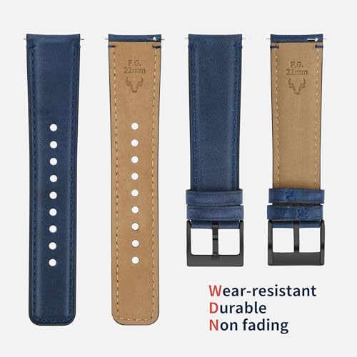 Fullmosa Watch Bands,18mm 20mm 22mm Quick Release Leather Watch Band Strap - Burnished Leather Watch Band Vintage Wristband (Dark Blue+Smoky grey Hardware, 20mm) - Image 4