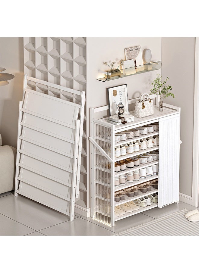Dustproof Shoe Rack, Open Shelf Shoe Cabinet, 7-Tier Foldable Shoe Organizer With Dust Curtain For Hallway, Bedroom, And Entryway,  (White) - Image 3