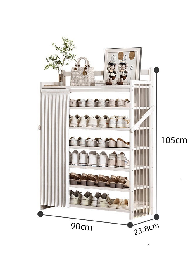 Dustproof Shoe Rack, Open Shelf Shoe Cabinet, 7-Tier Foldable Shoe Organizer With Dust Curtain For Hallway, Bedroom, And Entryway,  (White) - Image 2