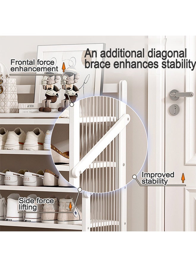 Dustproof Shoe Rack, Open Shelf Shoe Cabinet, 7-Tier Foldable Shoe Organizer With Dust Curtain For Hallway, Bedroom, And Entryway,  (White) - Image 4
