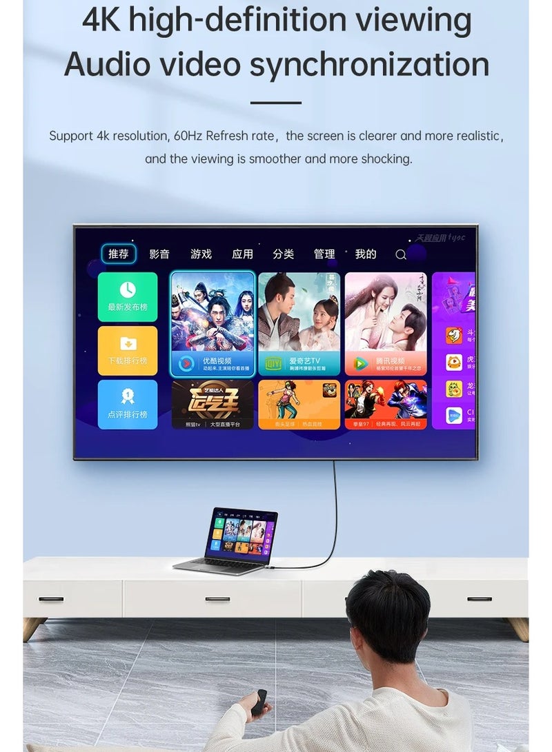 USB C to HDMI Cable 2M,USB 3.1 Type C Thunderbolt 3 to HDMI 4K 60Hz UHD Adapter Compatible iPhone 15 Series,iPad 10/Pro/Air/Mini,Samsung S23 Ultra/Galaxy Z,MacBook Pro,Dell XPS,Huawei P60 Pro ,Grey  - Image 2