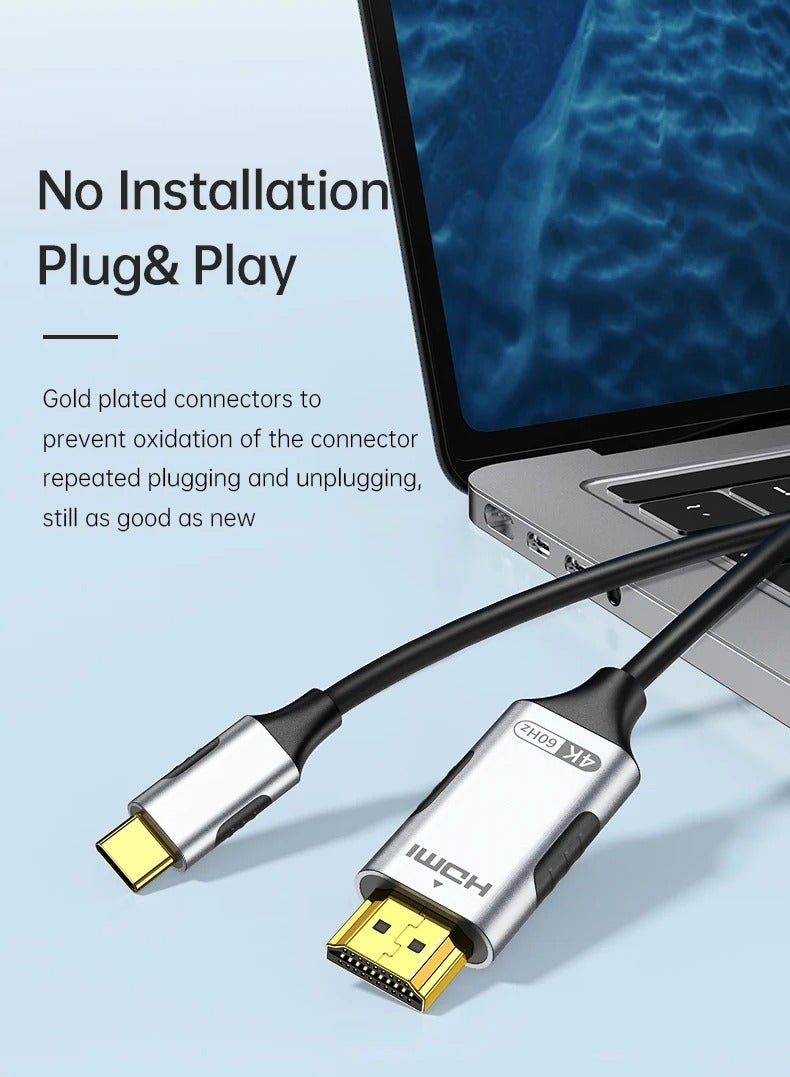 USB C to HDMI Cable 2M,USB 3.1 Type C Thunderbolt 3 to HDMI 4K 60Hz UHD Adapter Compatible iPhone 15 Series,iPad 10/Pro/Air/Mini,Samsung S23 Ultra/Galaxy Z,MacBook Pro,Dell XPS,Huawei P60 Pro ,Grey  - Image 5