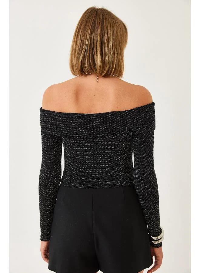 Ginger Off Shoulder Shimmer Detail Top