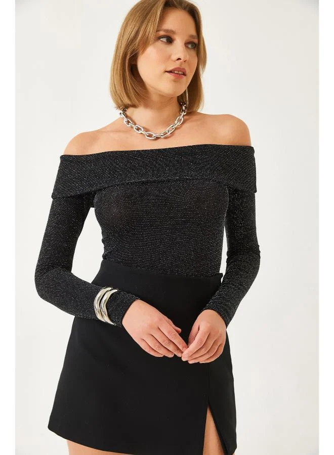 Ginger Off Shoulder Shimmer Detail Top
