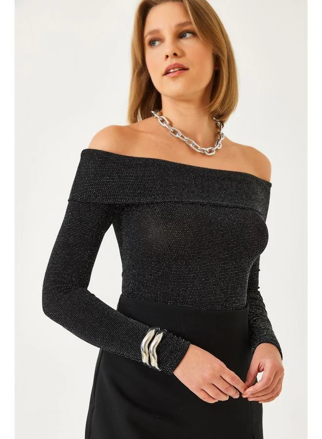 Ginger Off Shoulder Shimmer Detail Top