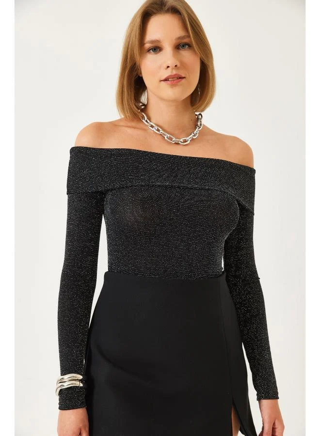 Ginger Off Shoulder Shimmer Detail Top
