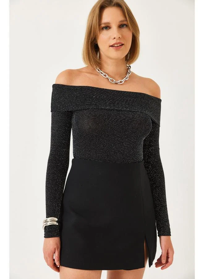 Ginger Off Shoulder Shimmer Detail Top