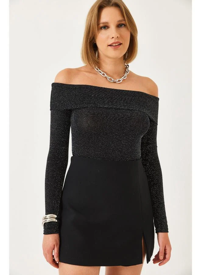 Ginger Off Shoulder Shimmer Detail Top