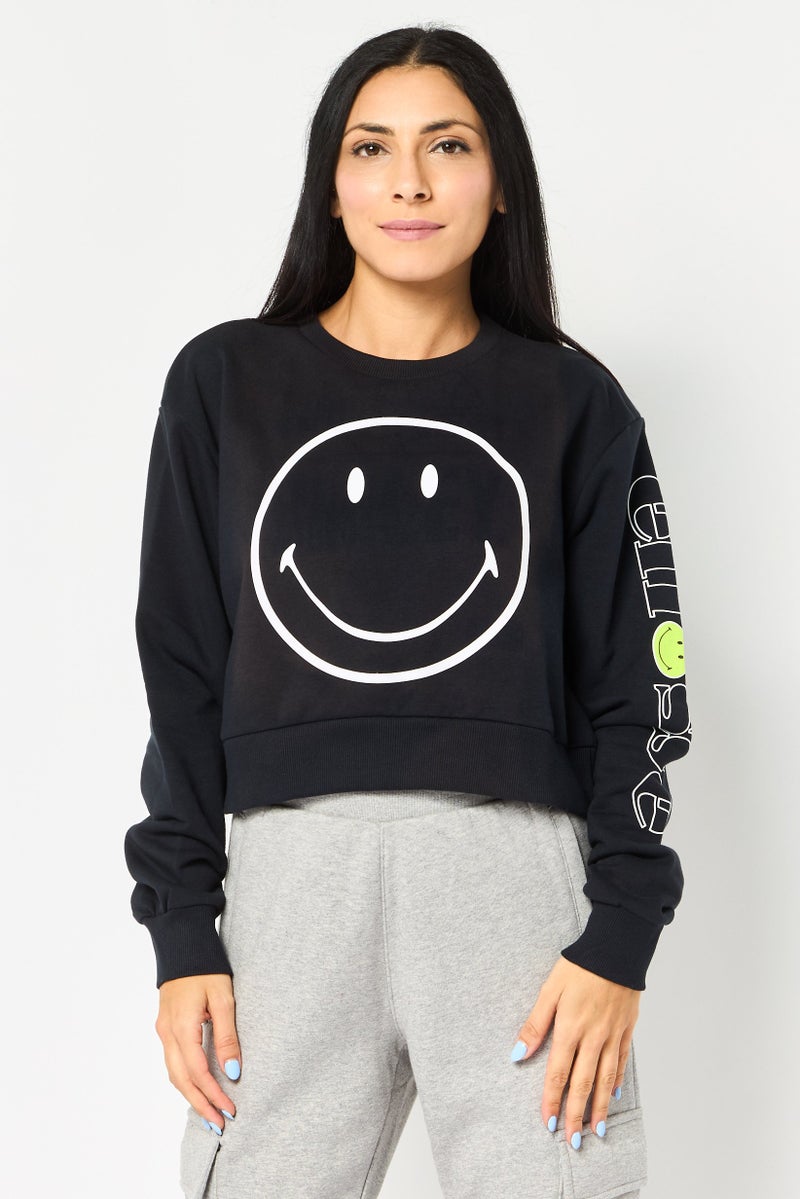 Ellesse x Smiley Women Sportswear Fit Long Sleeve Outdoor Sweatshirt, Black - Image 1