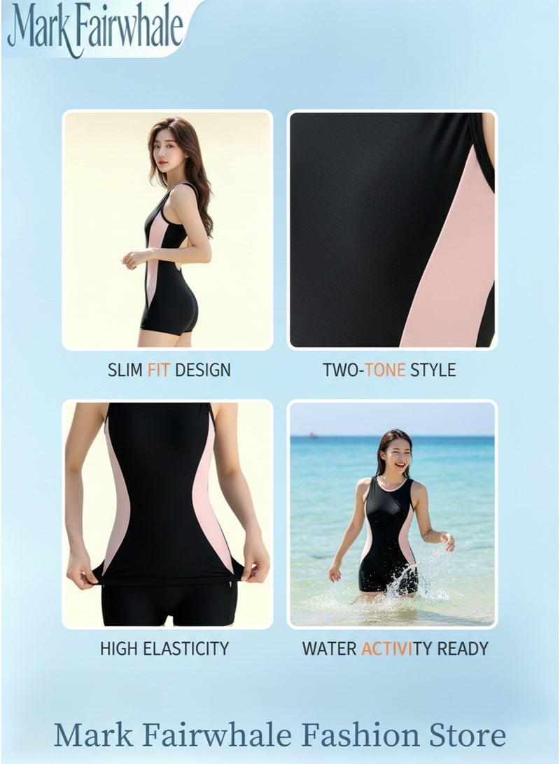 Mark Fairwhale Women's Spliced Sleeveless Flat Angle One‑Piece Swimsuit,Sports One‑Piece Flat Angle Swimsuit，Beachwear Surfing Bathing Suit, Wetsuit - Image 2