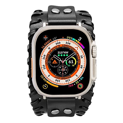KONAFEI Compatible with Apple Watch Band 49mm 46mm 45mm 44mm 42mm 41mm 40mm 38mm iWatch Ultra Series 10987SE654321 for Men Women Leather Handmade Cuff Bracelet Woven Vintage Strap Black - Image 3