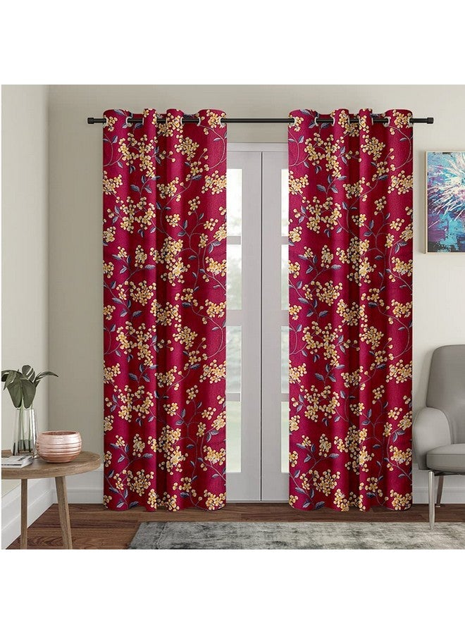 Cortina Floral Light-Filtering Polyester Curtains 7 feet Long Set of 2 for Door [ Opacity: 50-60%, Color: Maroon, Printed Curtain -130 GSM ] - Image 1