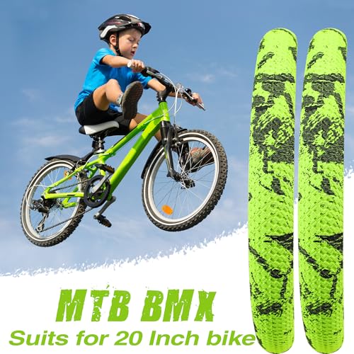 WEEROCK 20 Inch Bike Tire Kid Bike Tires (56-406) 2 Pack 20 x 2.1 Folding Bead Replacement Tyre with 20In Inner Tubes for 20" Bicycles, Child Bike, MTB, Mountain Bike, BMX, Green-Yellow Black - Image 4