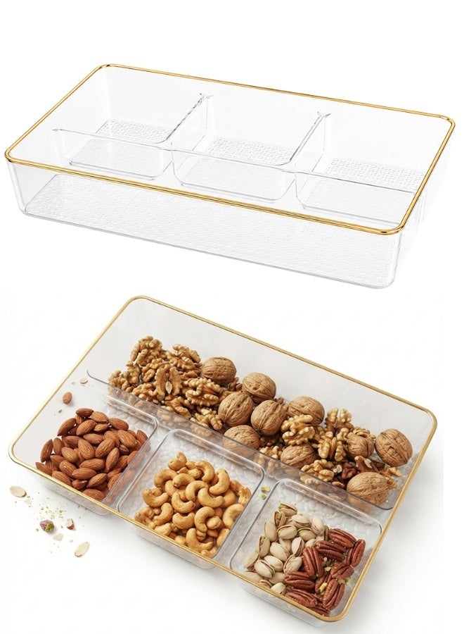 Premium Clear Acrylic Serving 3 Tray Set with Compartments for Fruits, Nuts & Snacks – Multi-Section Organizer with Elegant Gold Rim for Parties & Home Serving - Image 4